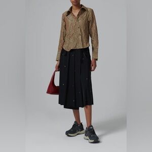 Truth crinkled button green shirt nwt casual preppy flax neutrals Anthropologie